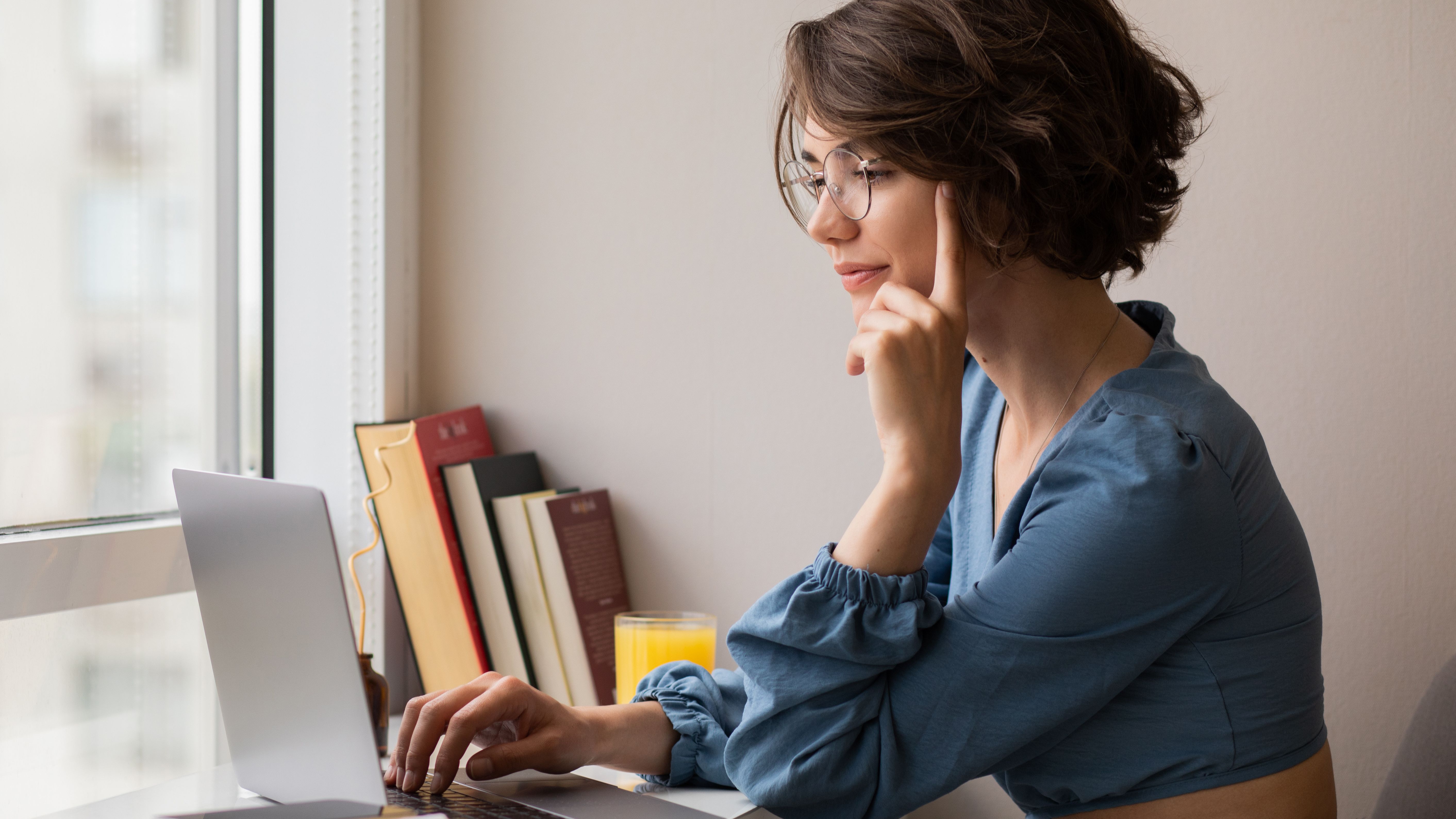 Beautiful Young Woman Working Laptop